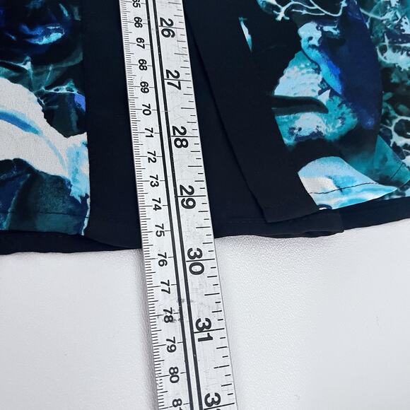 Blouse Blue Black Multi-media Semi Sheer Vibrant Artsy Event Career Party SZ 2X - Picture 9 of 9